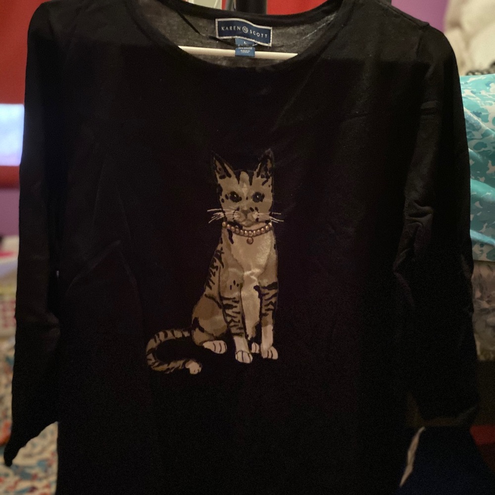 Karen Scott Cat Sweater Ladies Large